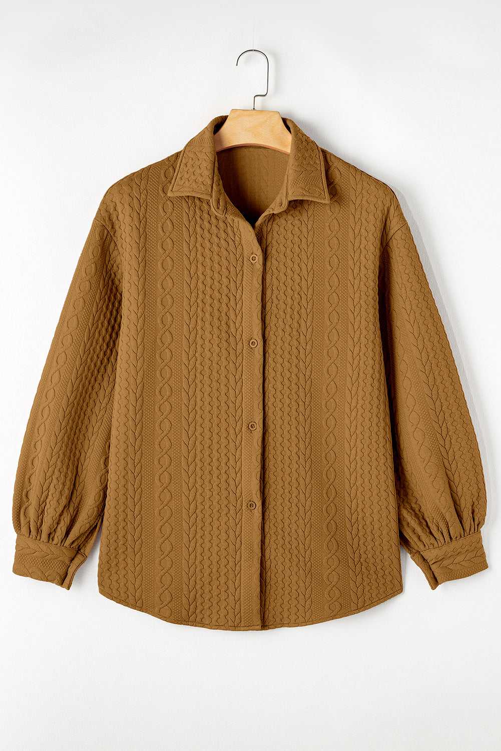 Camel Cable Texture Puff Sleeve Loose Shacket