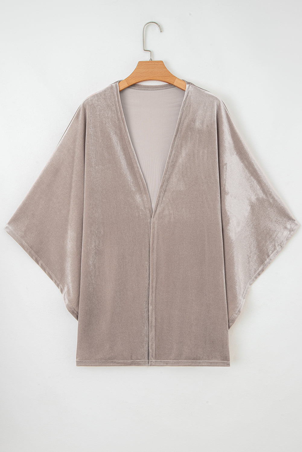 Smoke Gray 3/4 Sleeve Open Front Velvet Kimono