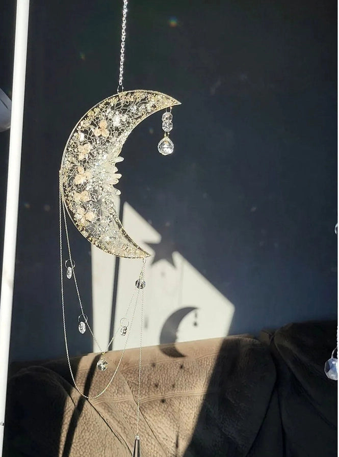 Pink & Silver Moon Phase Suncatcher