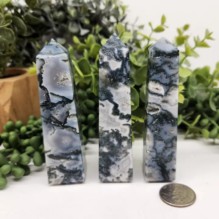 Moss Agate 4-Sided Tower